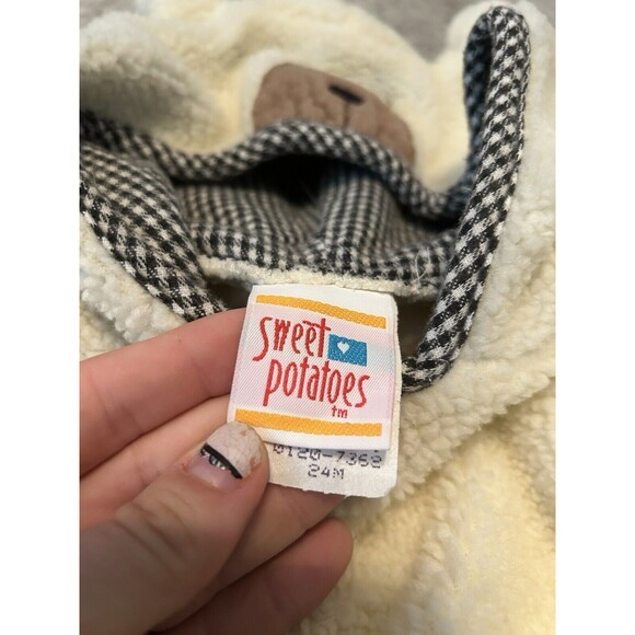 Sweet Potatoes Hooded Ears Ivory Plush Bear Suit Sherpa Baby 24m - Picture 2 of 3